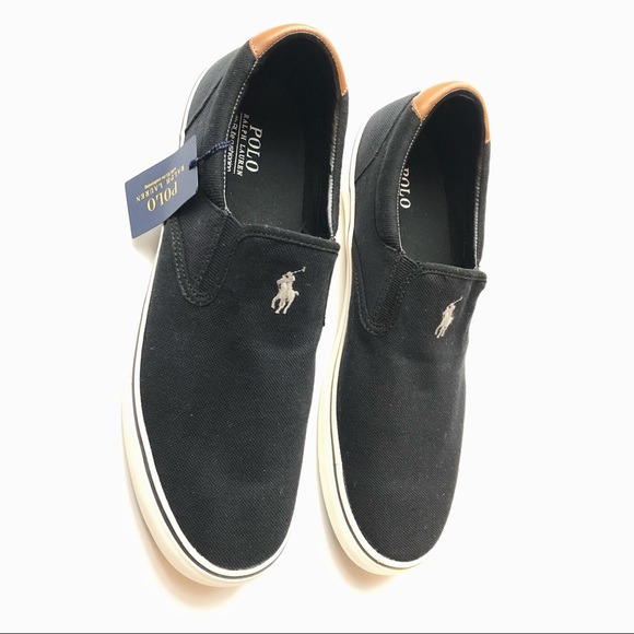 ralph lauren black slip on sneakers